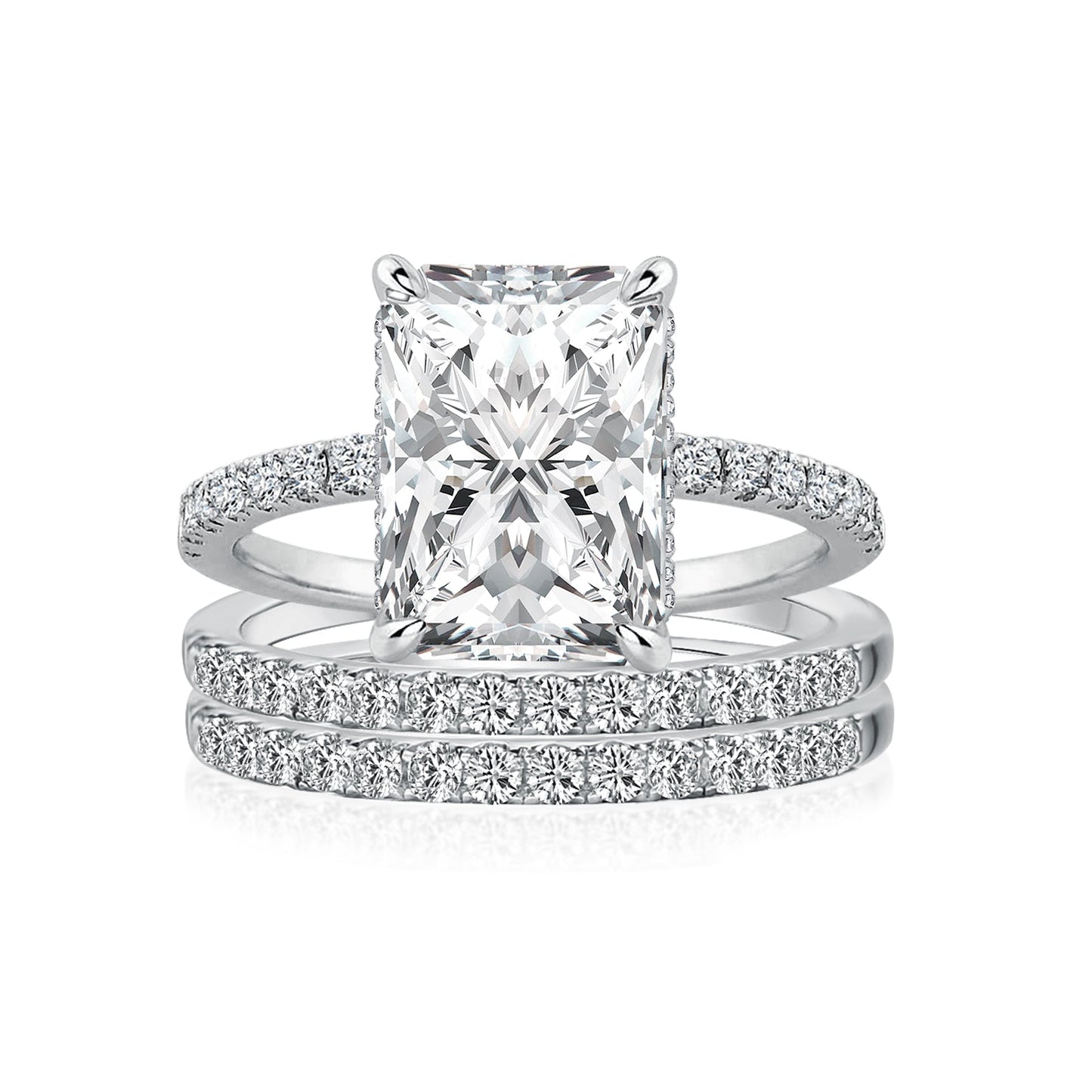 Aurevyn 3.5 Ct Radiant Cut 3PC White Gold Moissanite Diamond Wedding Ring