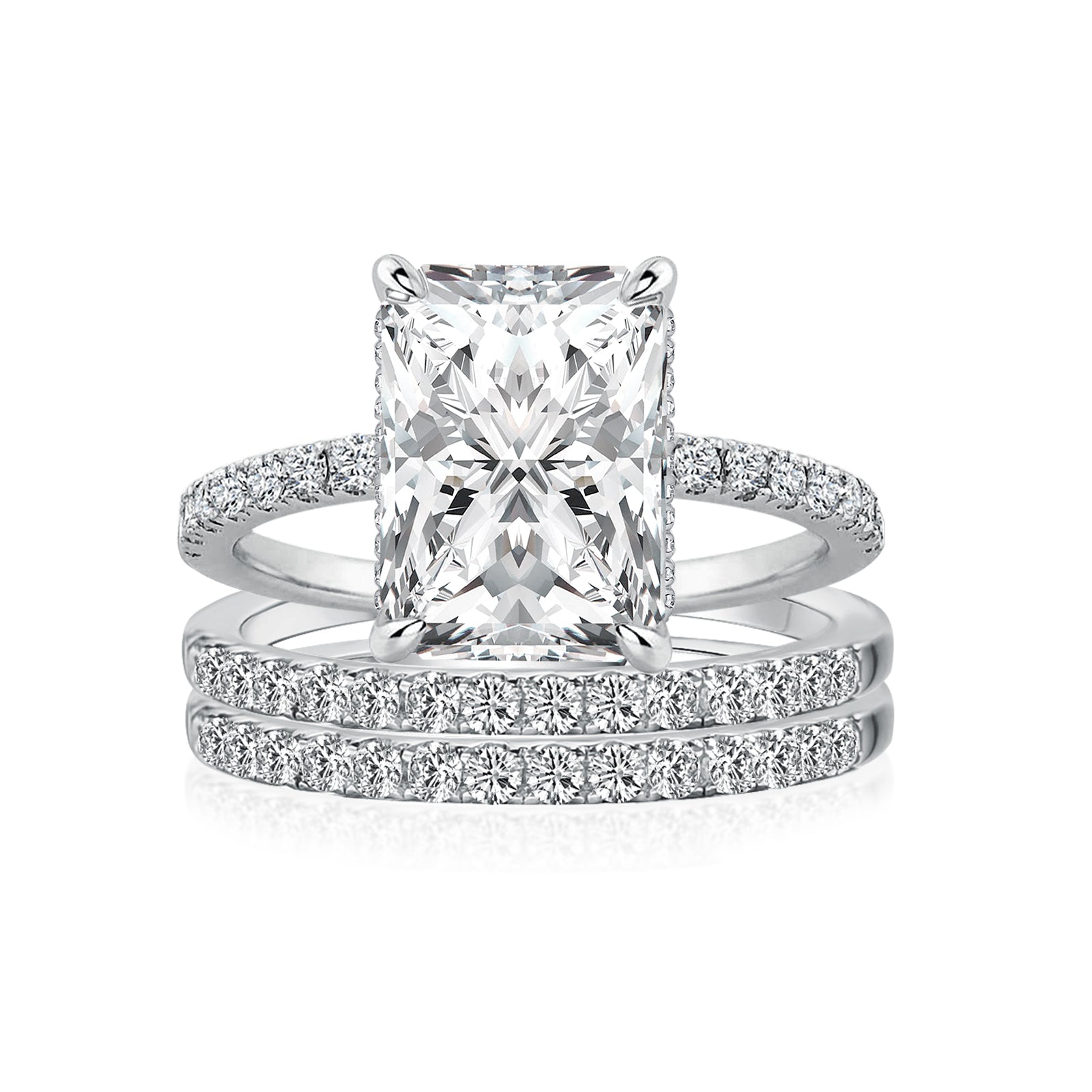 Aurevyn 3.5 Ct Radiant Cut 3PC White Gold Moissanite Diamond Wedding Ring