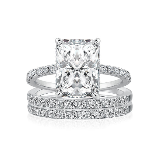 Aurevyn 3.5 Ct Radiant Cut 3PC White Gold Moissanite Diamond Wedding Ring