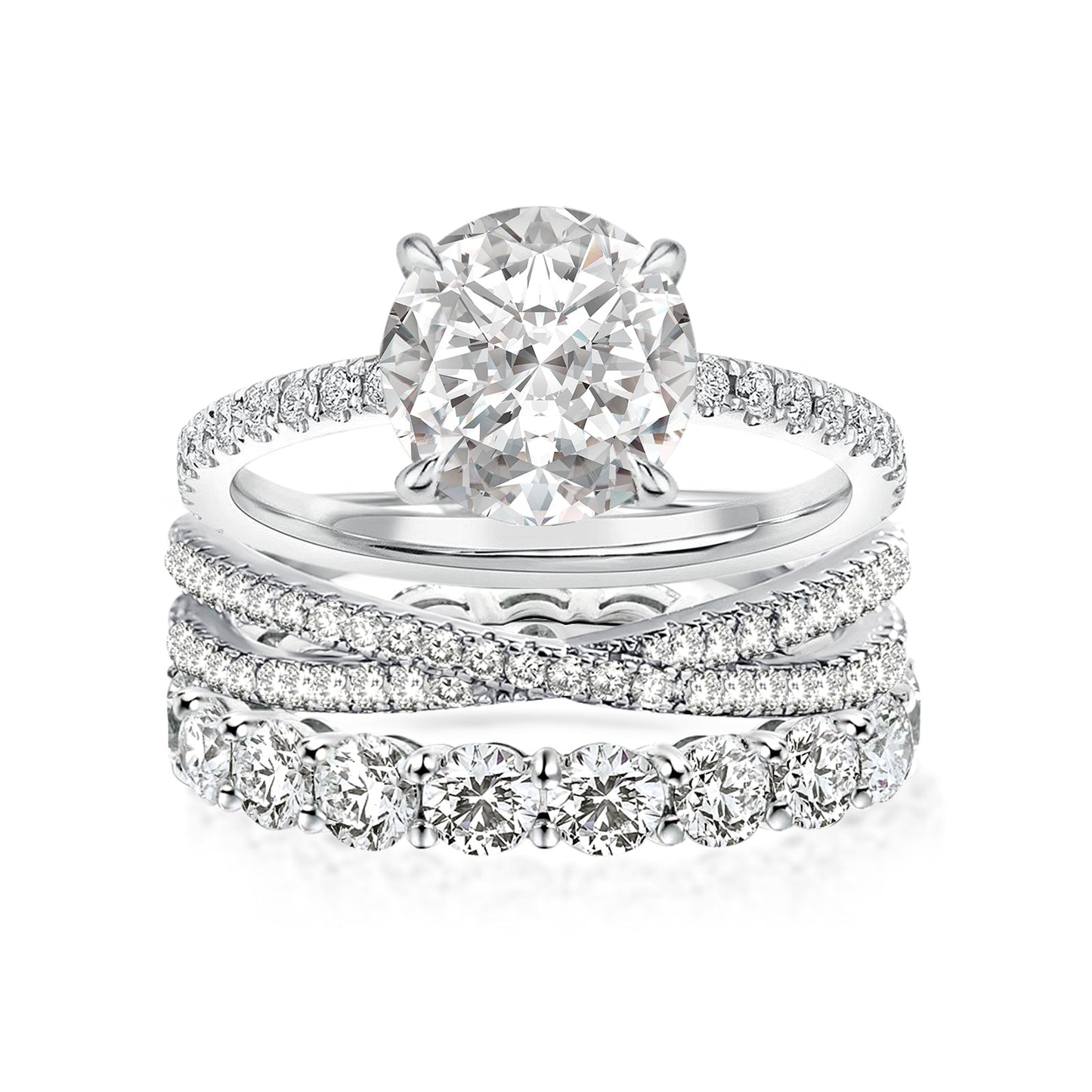 Aurevyn 2.0 Ct Round Cut Moissanite Diamond Wedding Ring with Twist Bands