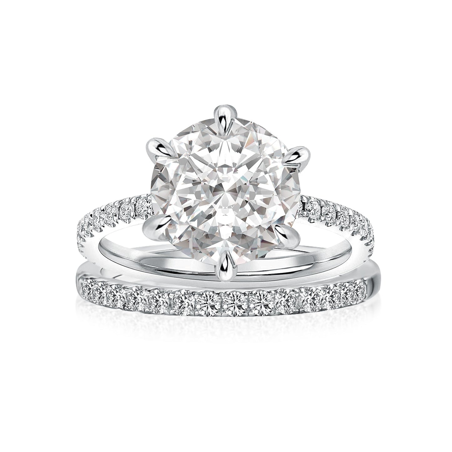 Aurevyn Moissanite 3.0Ct Round Cut White Gold Bridal Wedding Ring Set