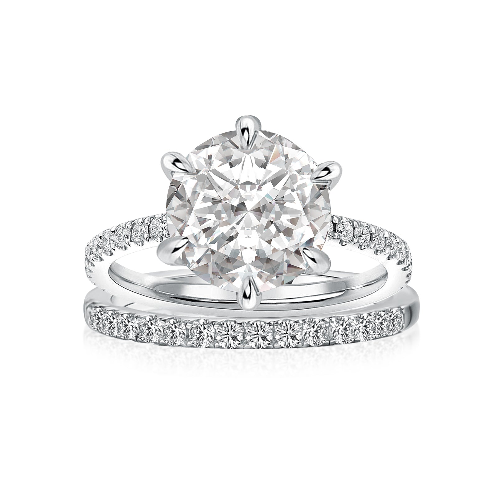 Aurevyn Moissanite 3.0Ct Round Cut White Gold Bridal Wedding Ring Set