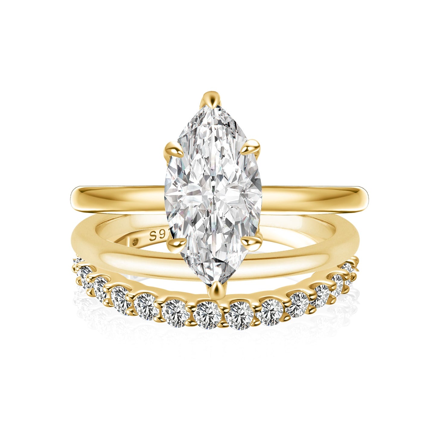 Aurevyn Moissanite 2.0 Ct Marquise Cut Solitaire Yellow Gold Promise Ring with Half Round Cut Anniversary Ring