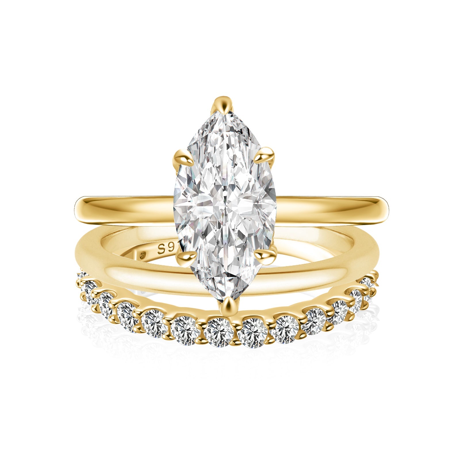Aurevyn Moissanite 2.0 Ct Marquise Cut Solitaire Yellow Gold Promise Ring with Half Round Cut Anniversary Ring
