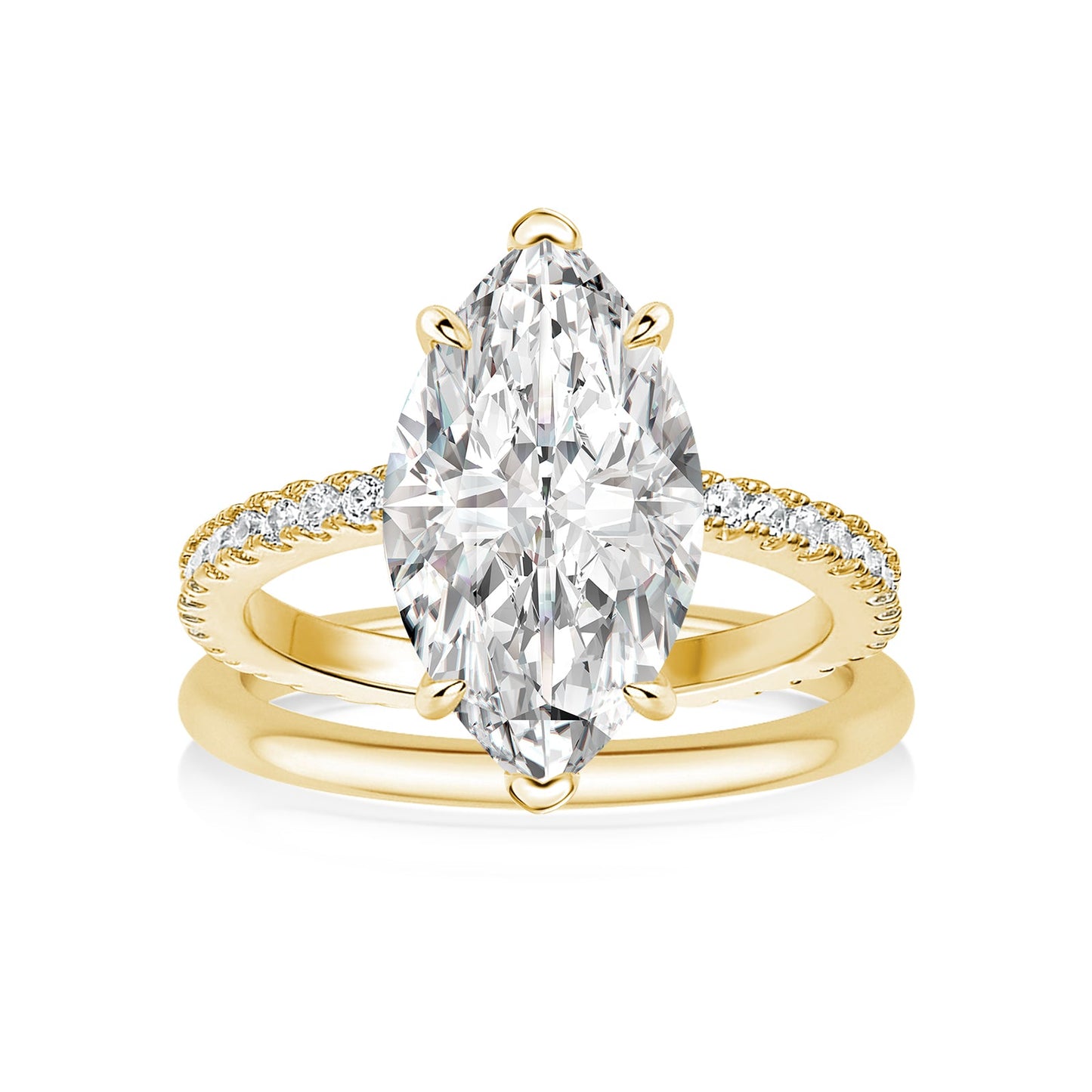 Aurevyn 4.0 Ct Marquise Cut Yellow Gold Moissanite Diamond Wedding Ring Set