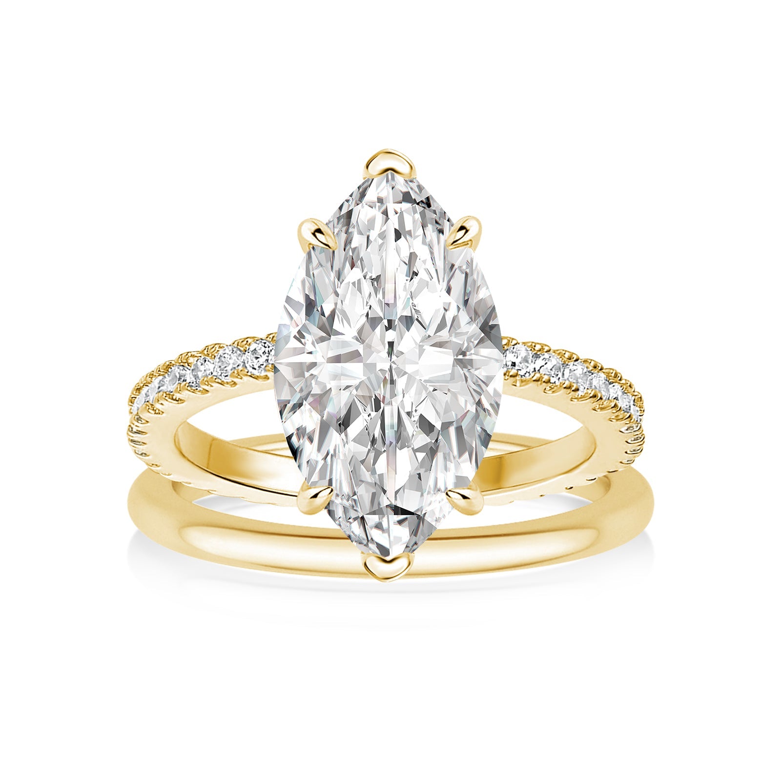 Aurevyn 4.0 Ct Marquise Cut Yellow Gold Moissanite Diamond Wedding Ring Set