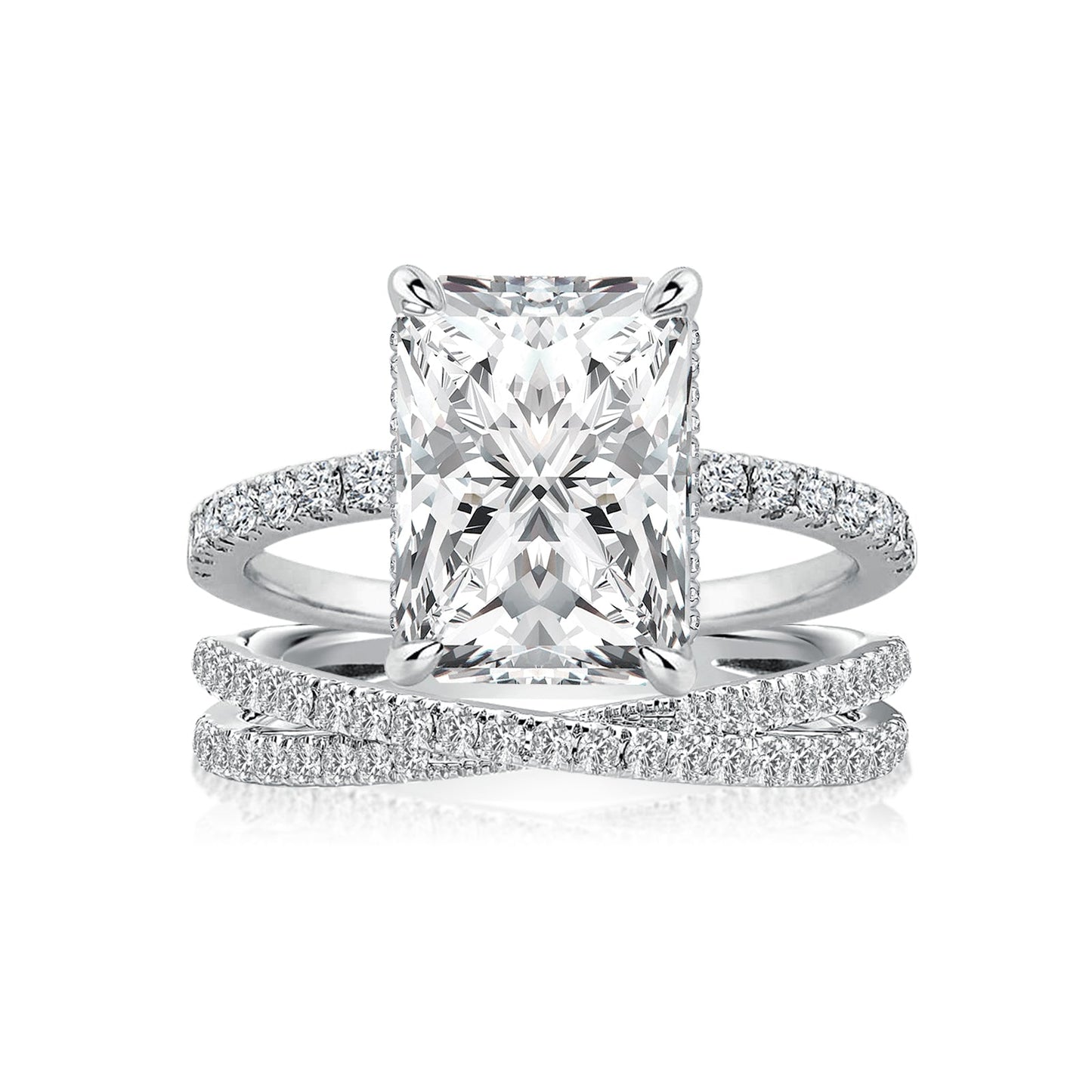 Aurevyn 3.5 Ct Radiant Cut White Gold Moissanite Diamond Wedding Ring with Criss Cross Band