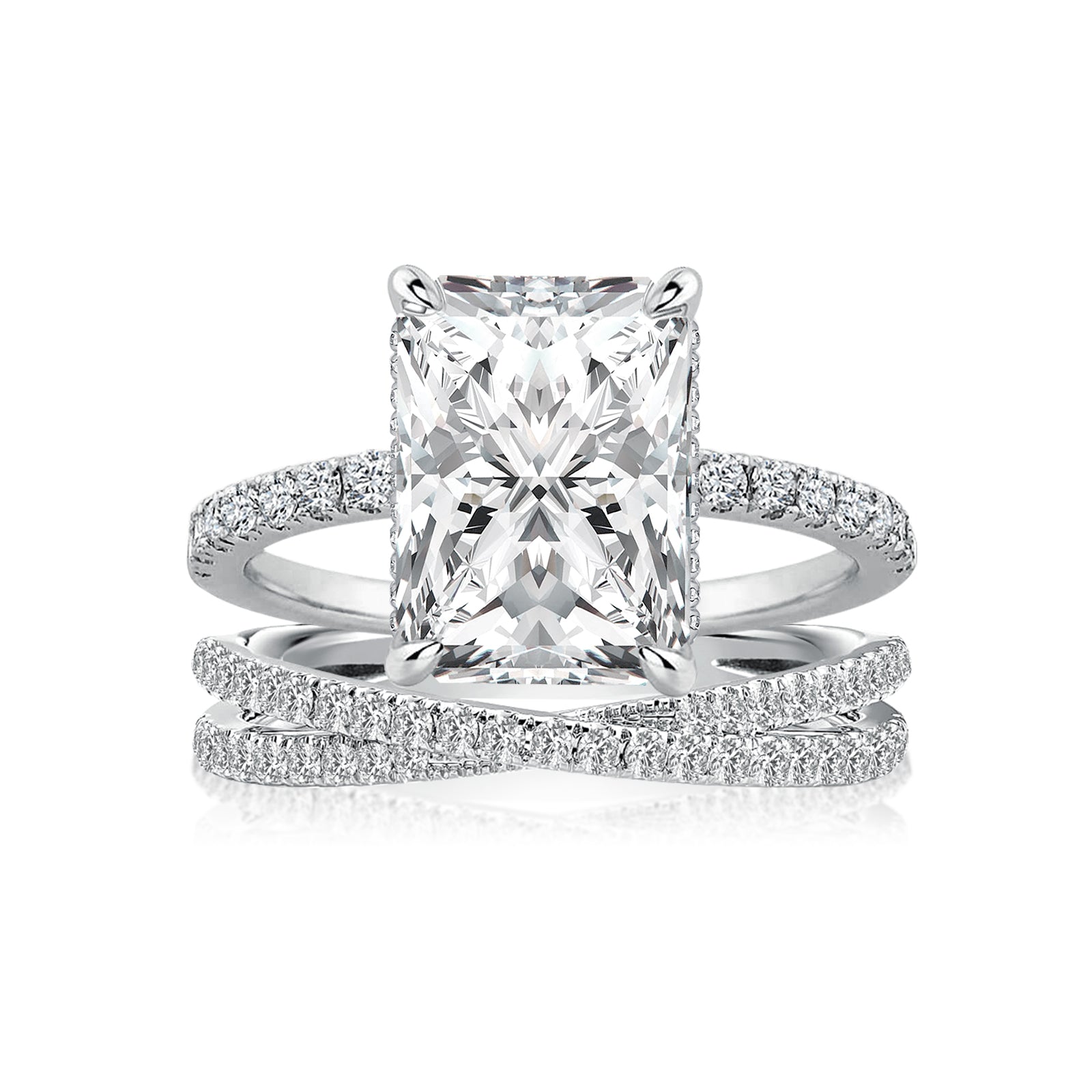 Aurevyn 3.5 Ct Radiant Cut White Gold Moissanite Diamond Wedding Ring with Criss Cross Band