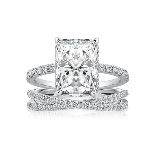 Aurevyn 3.5 Ct Radiant Cut White Gold Moissanite Diamond Wedding Ring with Criss Cross Band