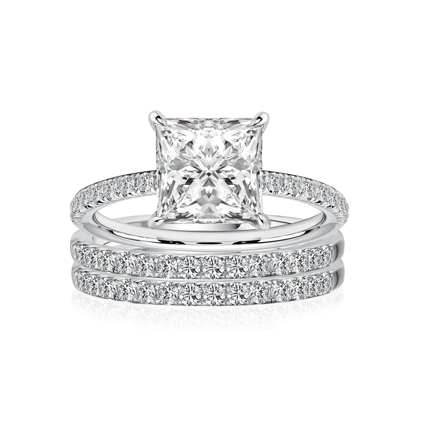 Aurevyn 2.0 Ct Princess Cut Pavé White Gold Moissanite Diamond Wedding Ring