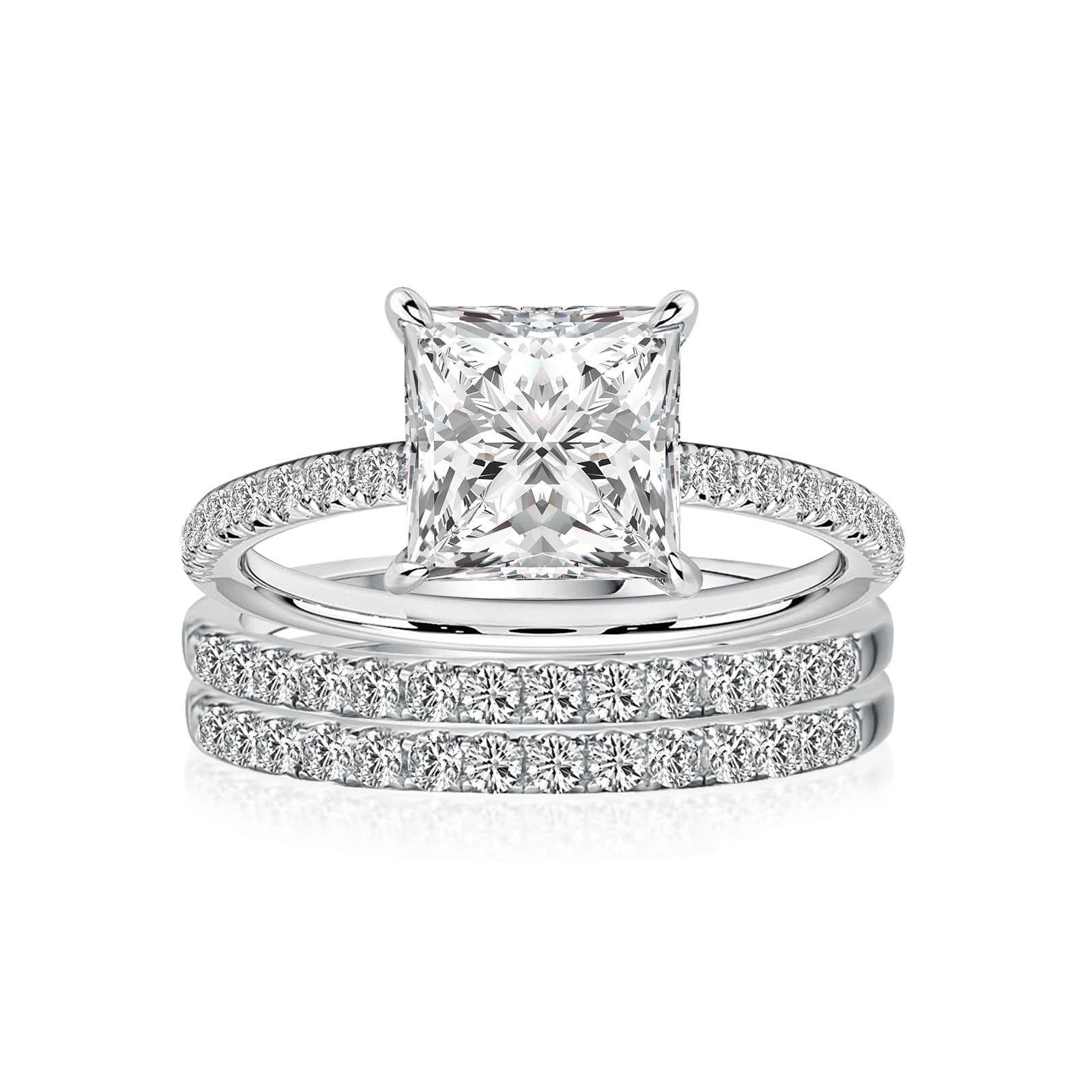 Aurevyn 2.0 Ct Princess Cut Pavé White Gold Moissanite Diamond Wedding Ring