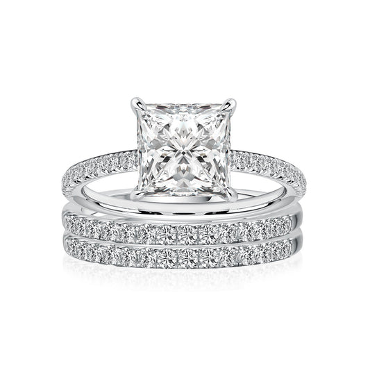 Aurevyn 2.0 Ct Princess Cut Pavé White Gold Moissanite Diamond Wedding Ring