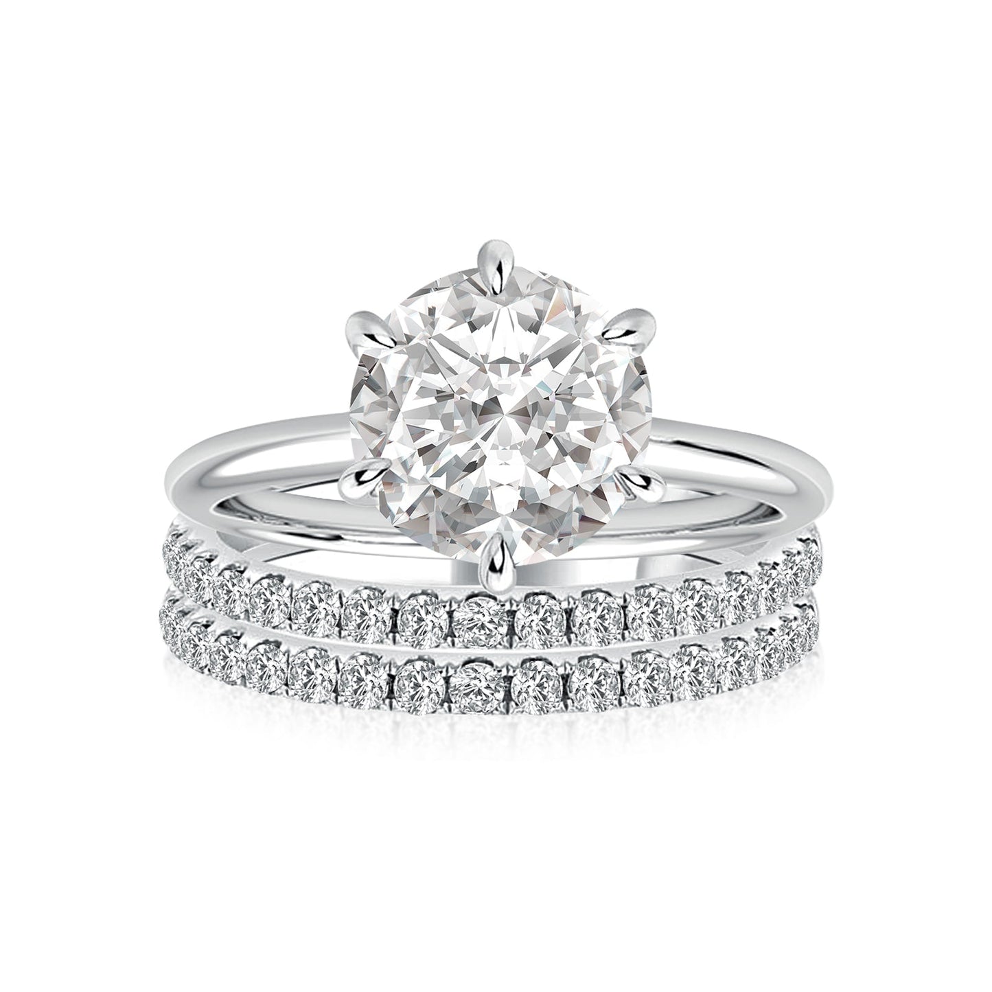 Aurevyn Solitaire 2.0 Ct Round Cut 3PC White Gold Moissanite Diamond Wedding Ring