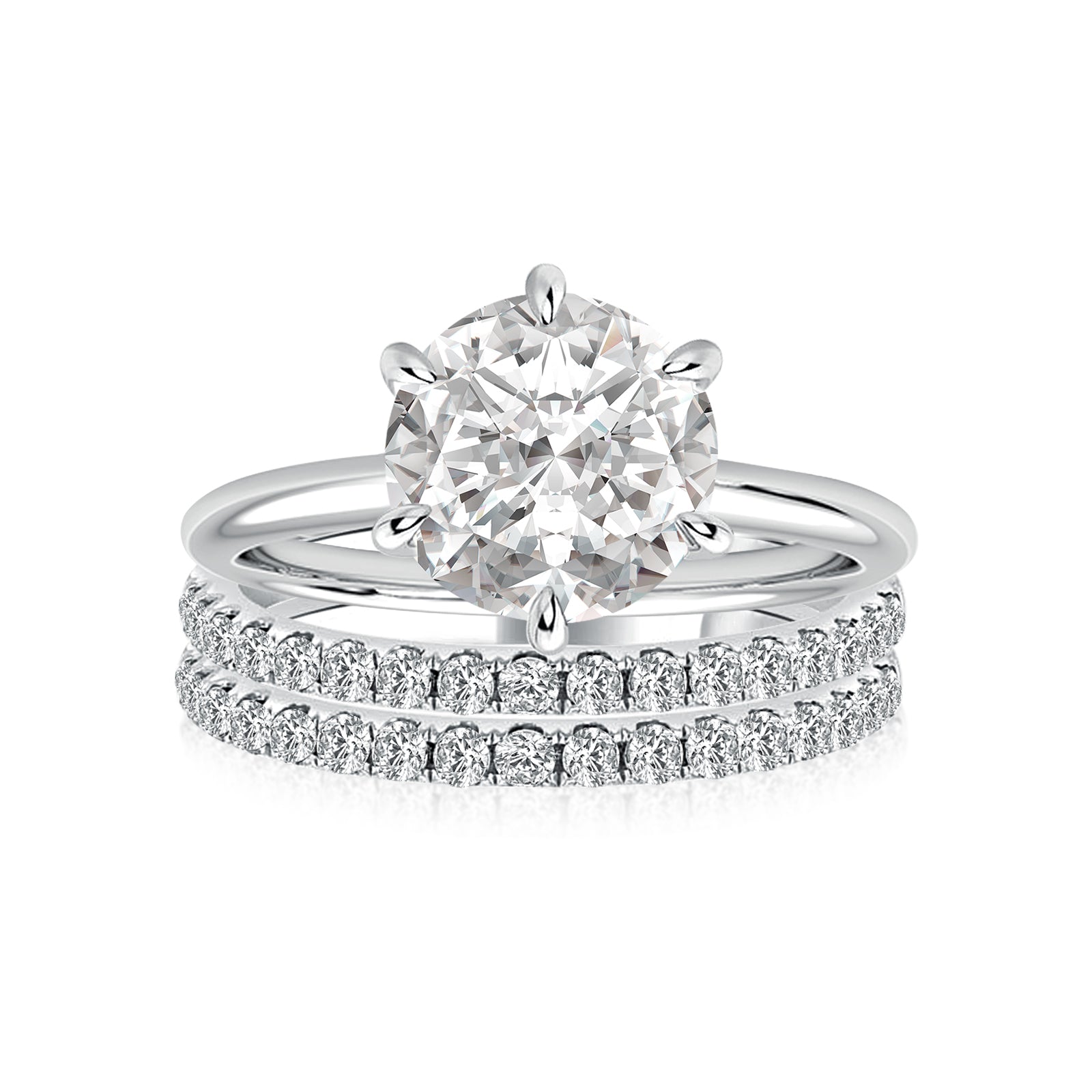 Aurevyn Solitaire 2.0 Ct Round Cut 3PC White Gold Moissanite Diamond Wedding Ring