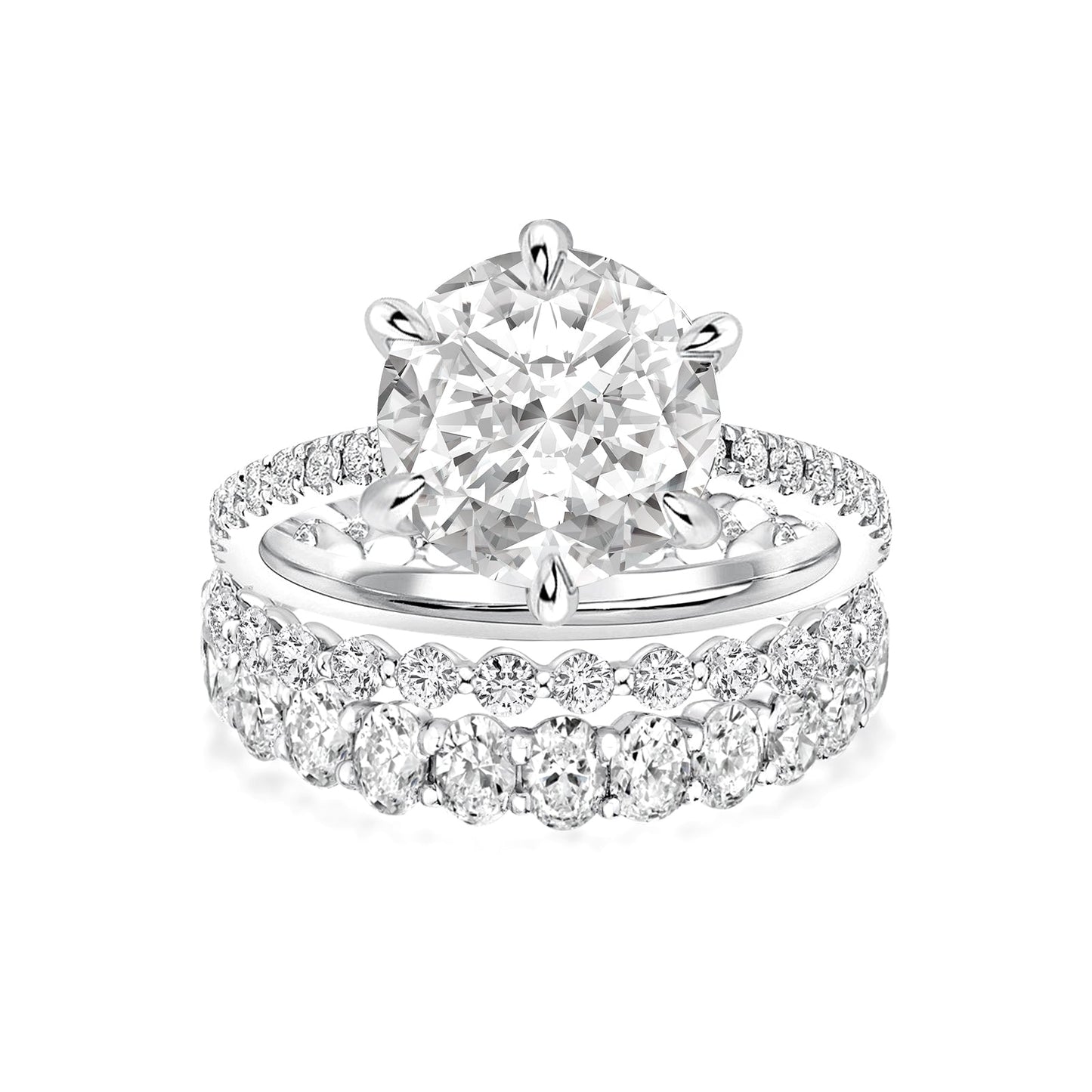 Aurevyn Moissanite 3.0Ct Round Cut White Gold 3PC Travel Engagement Ring with Oval & Round Cut Wedding Band