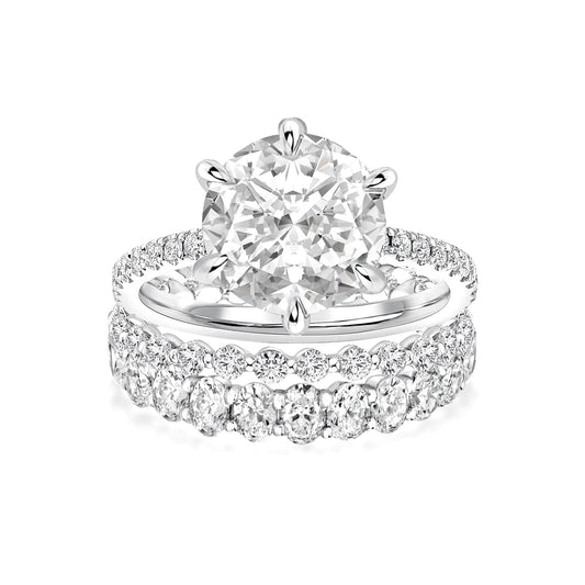 Aurevyn Moissanite 3.0Ct Round Cut White Gold 3PC Travel Engagement Ring with Oval & Round Cut Wedding Band