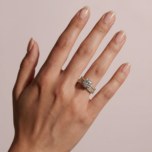 Aurevyn 3.0Ct Round Cut Yellow Gold 3PC Travel Engagement Ring with Oval & Round Cut Wedding Band