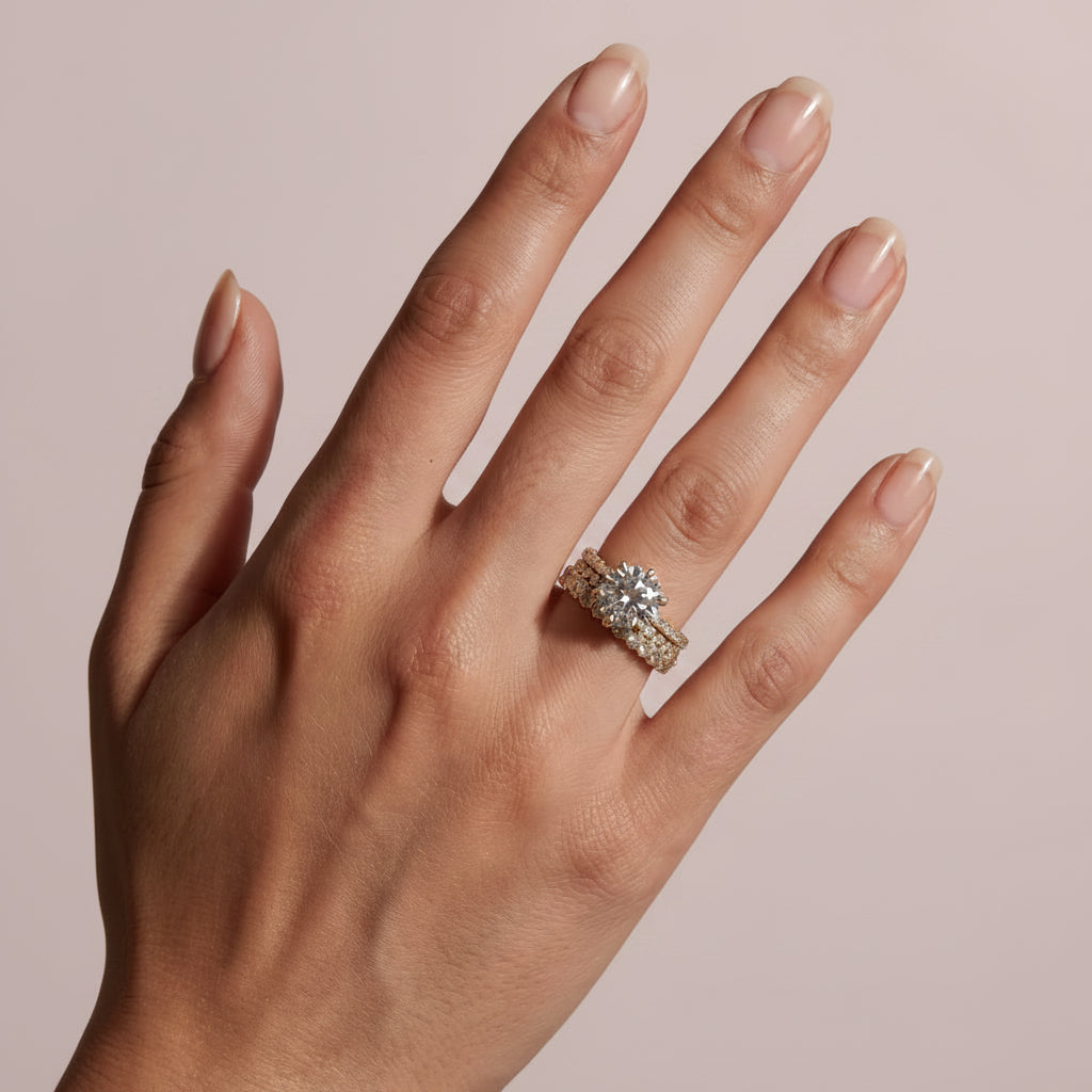 Aurevyn 3.0Ct Round Cut Yellow Gold 3PC Travel Engagement Ring with Oval & Round Cut Wedding Band
