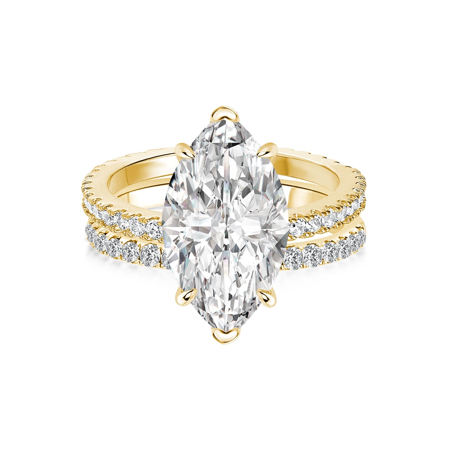 Aurevyn Moissanite 4.0 Ct Marquise Cut Yellow Gold Half-Coverage Wedding Set