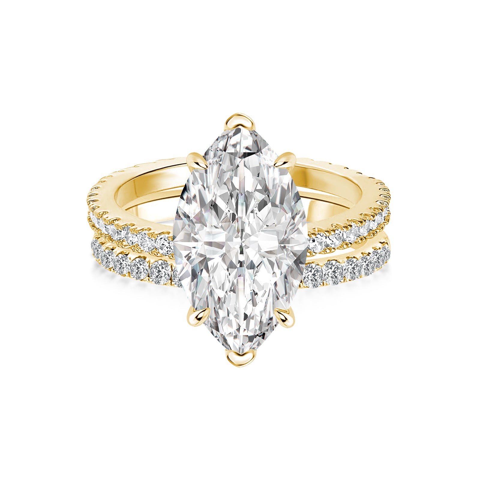 Aurevyn Moissanite 4.0 Ct Marquise Cut Yellow Gold Half-Coverage Wedding Set