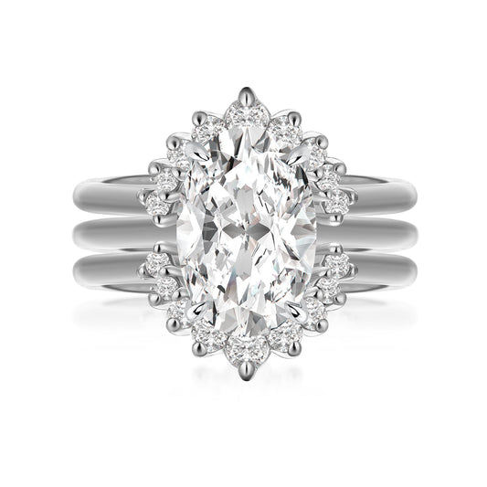 Aurevyn Moissanite 4.0Ct Solitaire Oval Cut White Gold Wedding Ring Set
