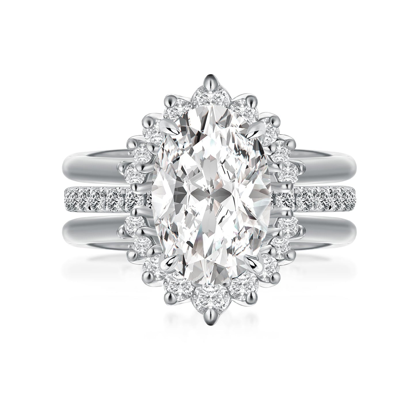 Aurevyn Moissanite 4.0Ct Oval Cut White Gold Wedding Ring Set
