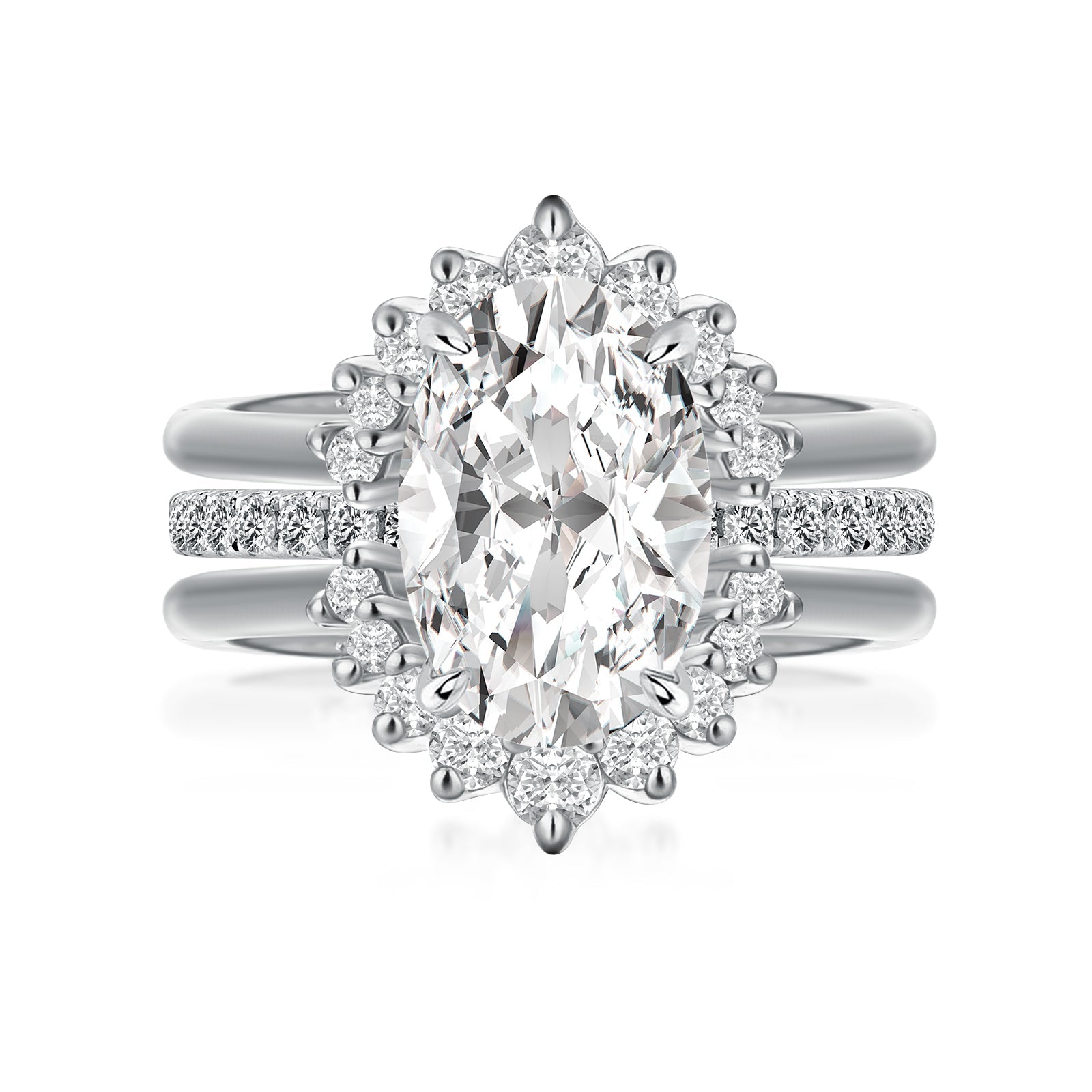 Aurevyn Moissanite 4.0Ct Oval Cut White Gold Wedding Ring Set