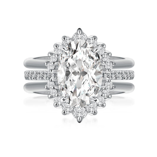 Aurevyn Moissanite 4.0Ct Oval Cut White Gold Wedding Ring Set