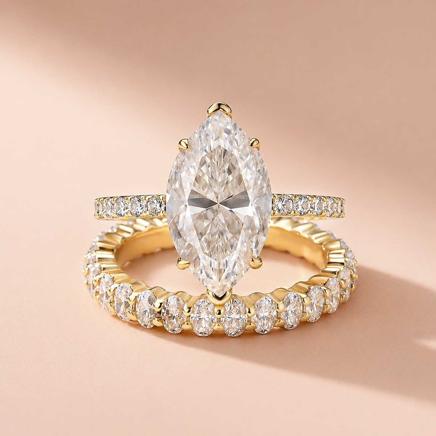 Aurevyn 2PC 4.0Ct Marquise Cut Yellow Gold Bridal Ring Set with Oval Cut Wedding Band
