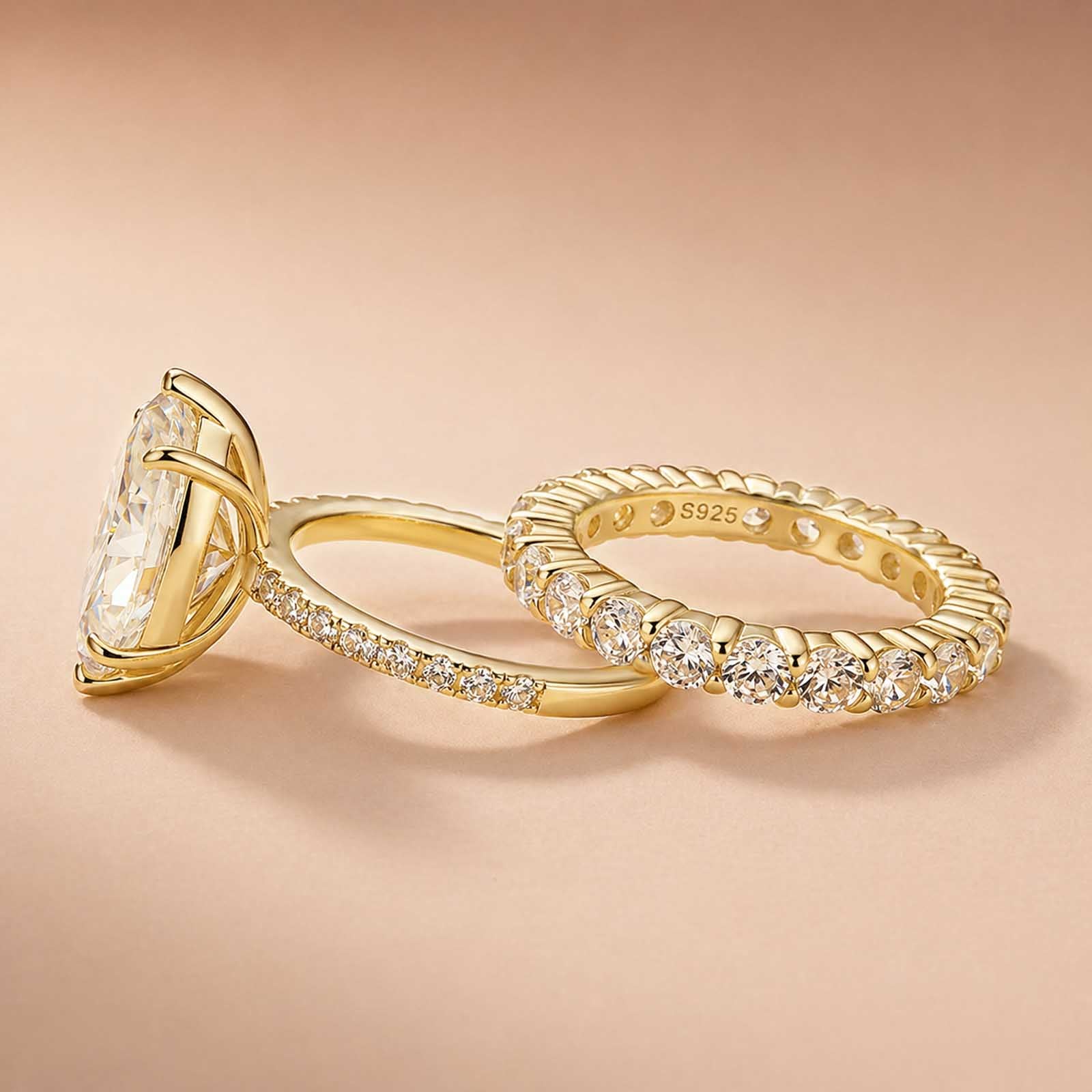 Aurevyn 2PC 4.0Ct Marquise Cut Yellow Gold Bridal Ring Set with Oval Cut Wedding Band
