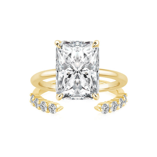 Aurevyn Moissanite 4.5 Ct Radiant Cut Yellow Gold Engagement Ring with Open Wedding Band