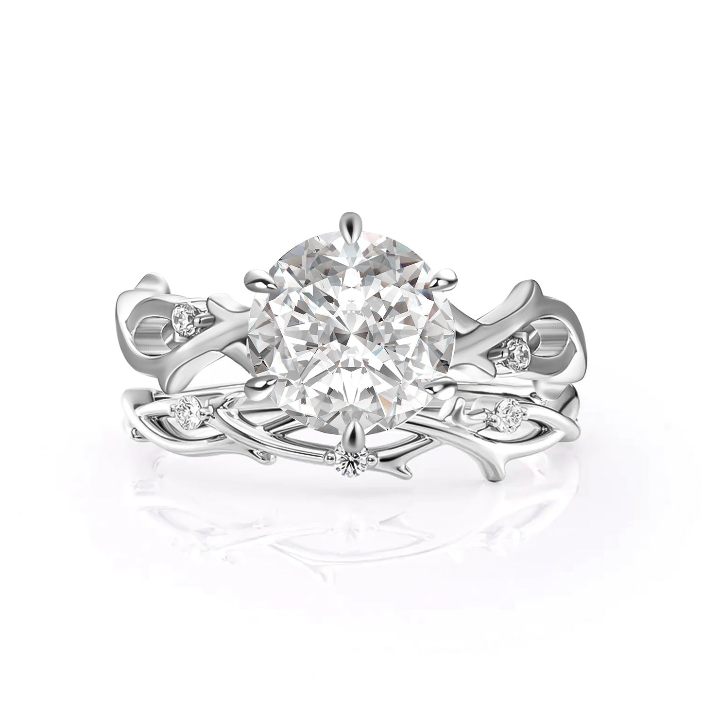 Aurevyn Moissanite 2.0 Ct Twig 6 Prong Round Cut Twist White Gold Wedding Set