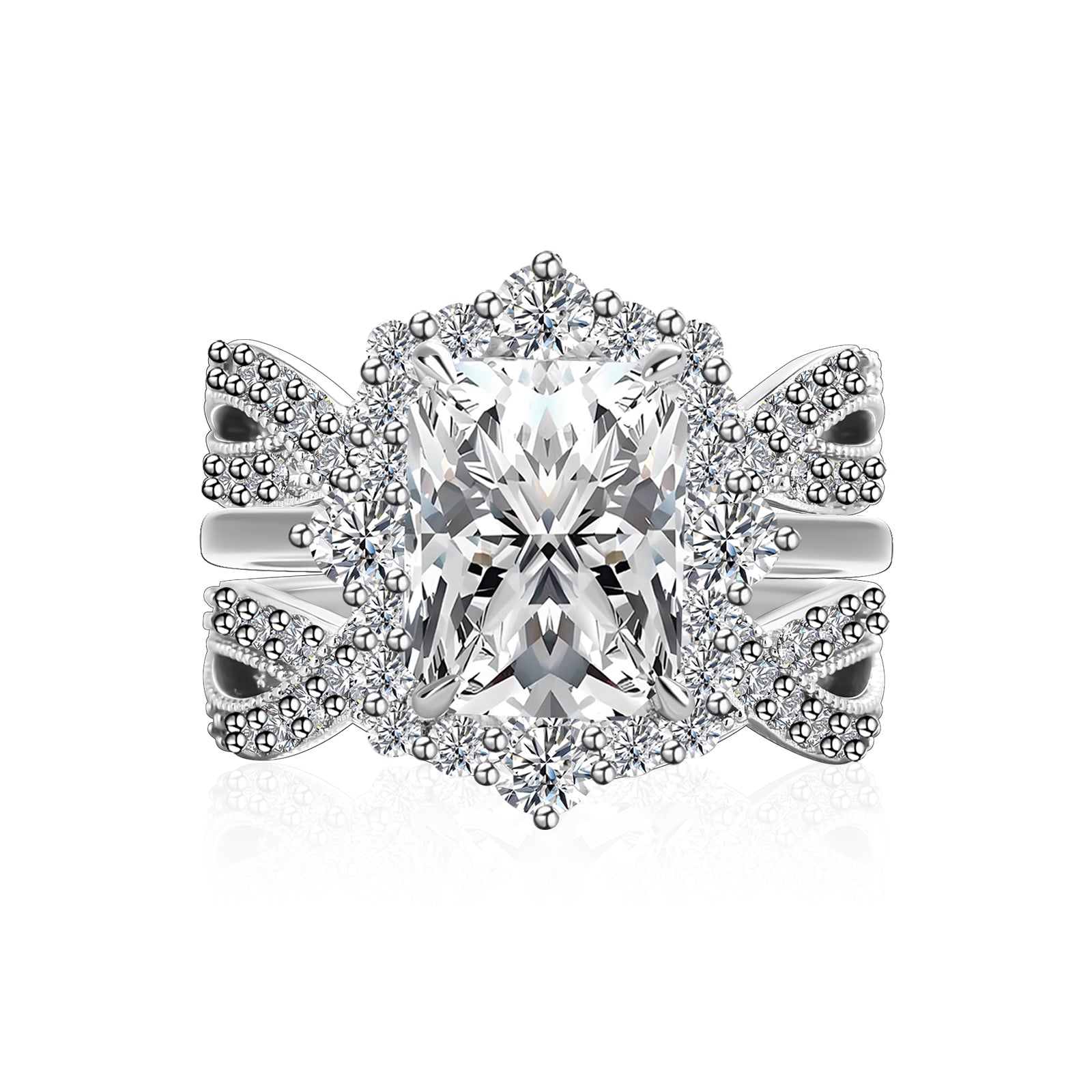 Aurevyn Moissanite 3.0Ct Radiant Cut White Gold Stack Wedding Ring with Enhancer Wedding Band
