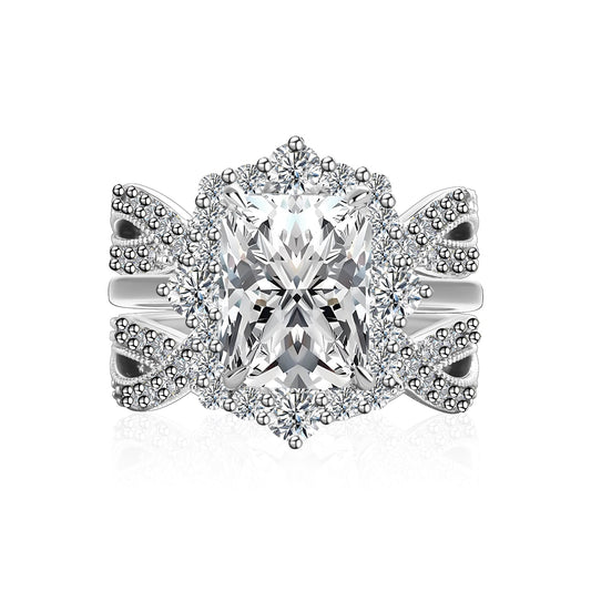 Aurevyn Moissanite 3.0Ct Radiant Cut White Gold Stack Wedding Ring with Enhancer Wedding Band