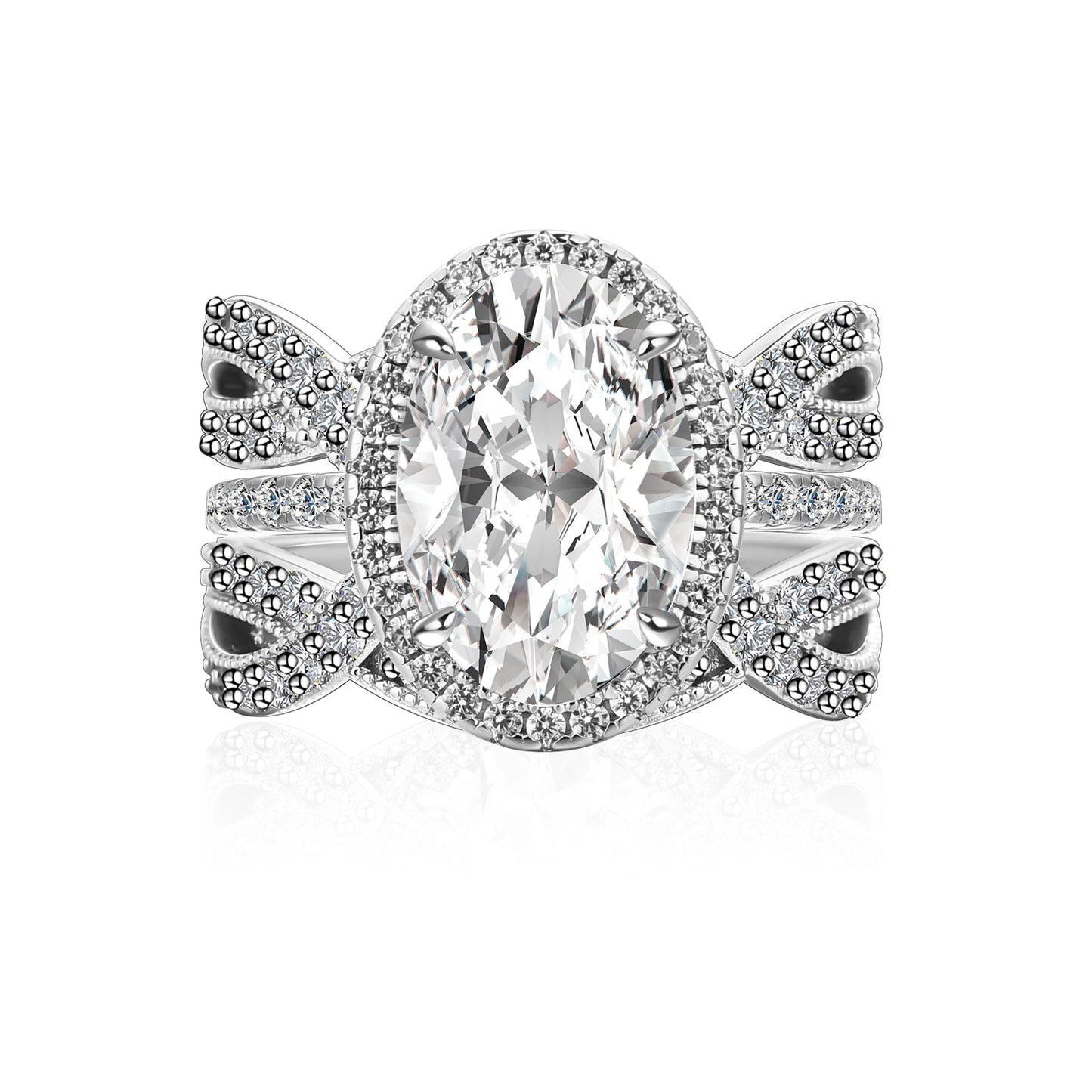Aurevyn Moissanite 4.0Ct Halo Oval Cut White Gold Stack Wedding Ring with Enhancer Wedding Band