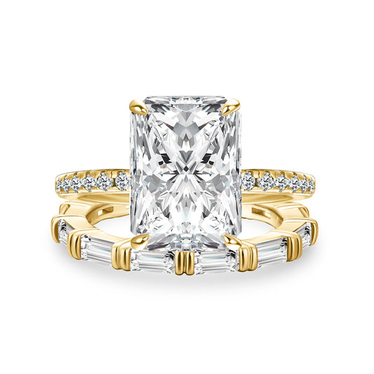 Aurevyn Moissanite 4.5Ct Radiant Cut Yellow Gold  Wedding Ring with Emerald Cut Wedding Band