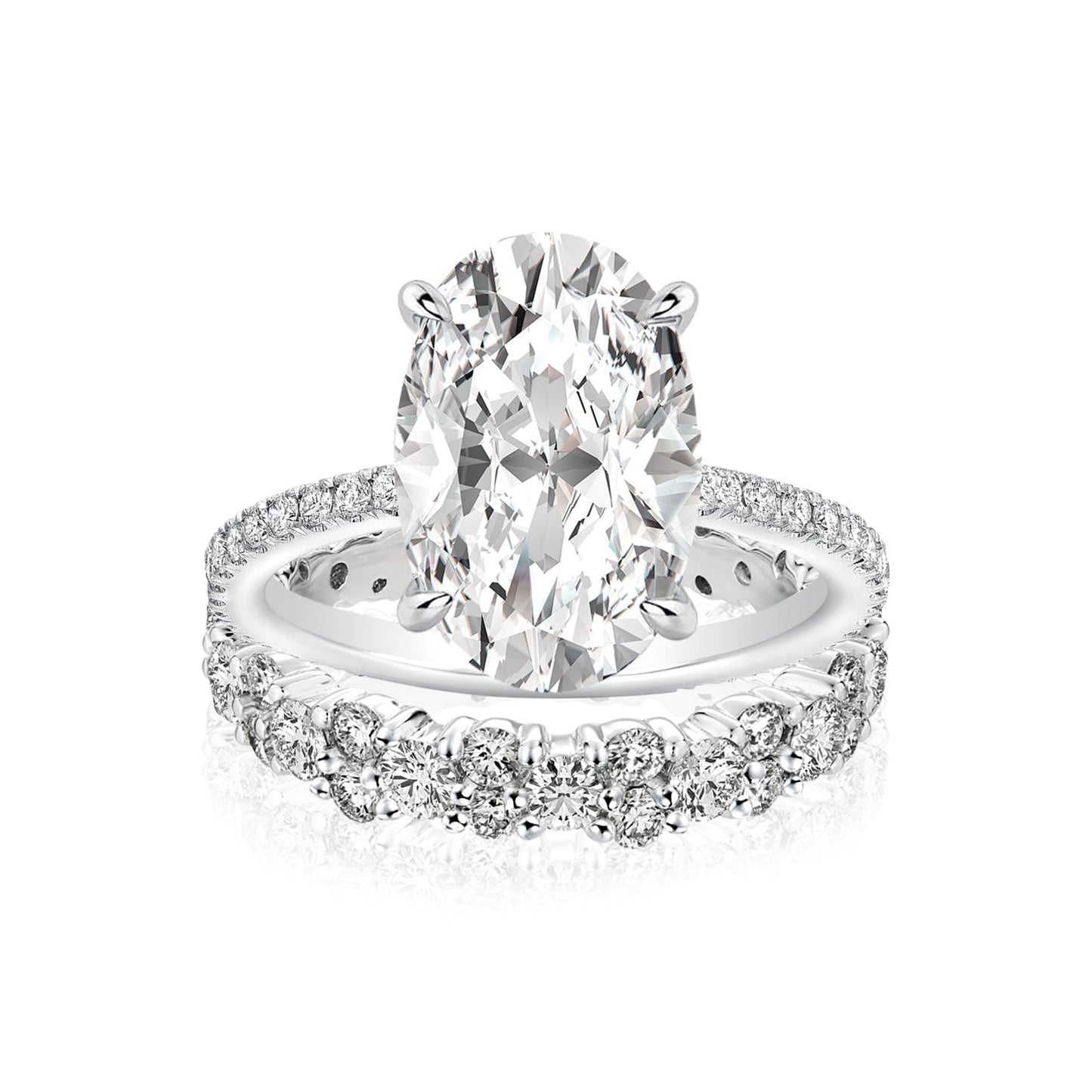 Aurevyn Moissanite 4.0Ct Oval Cut White Gold Wedding Ring with Round Cut Full Wedding Band