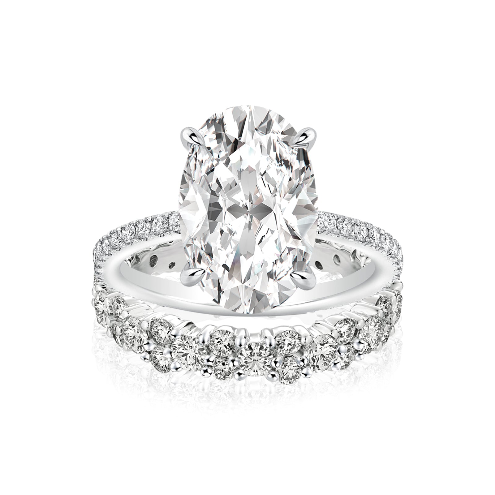 Aurevyn Moissanite 4.0Ct Oval Cut White Gold Wedding Ring with Round Cut Full Wedding Band