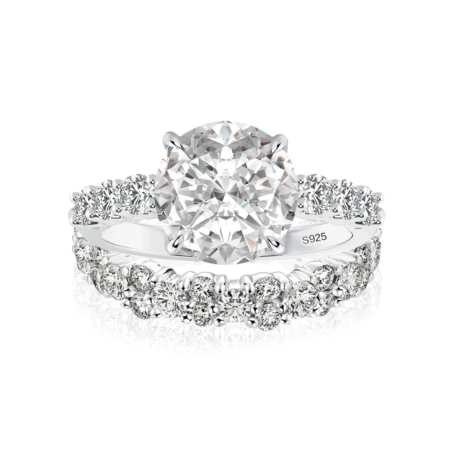 Aurevyn Moissanite 4.0Ct/3.0 Ct Round Cut White Gold Stack Wedding Ring with Round Cut Full Wedding Band
