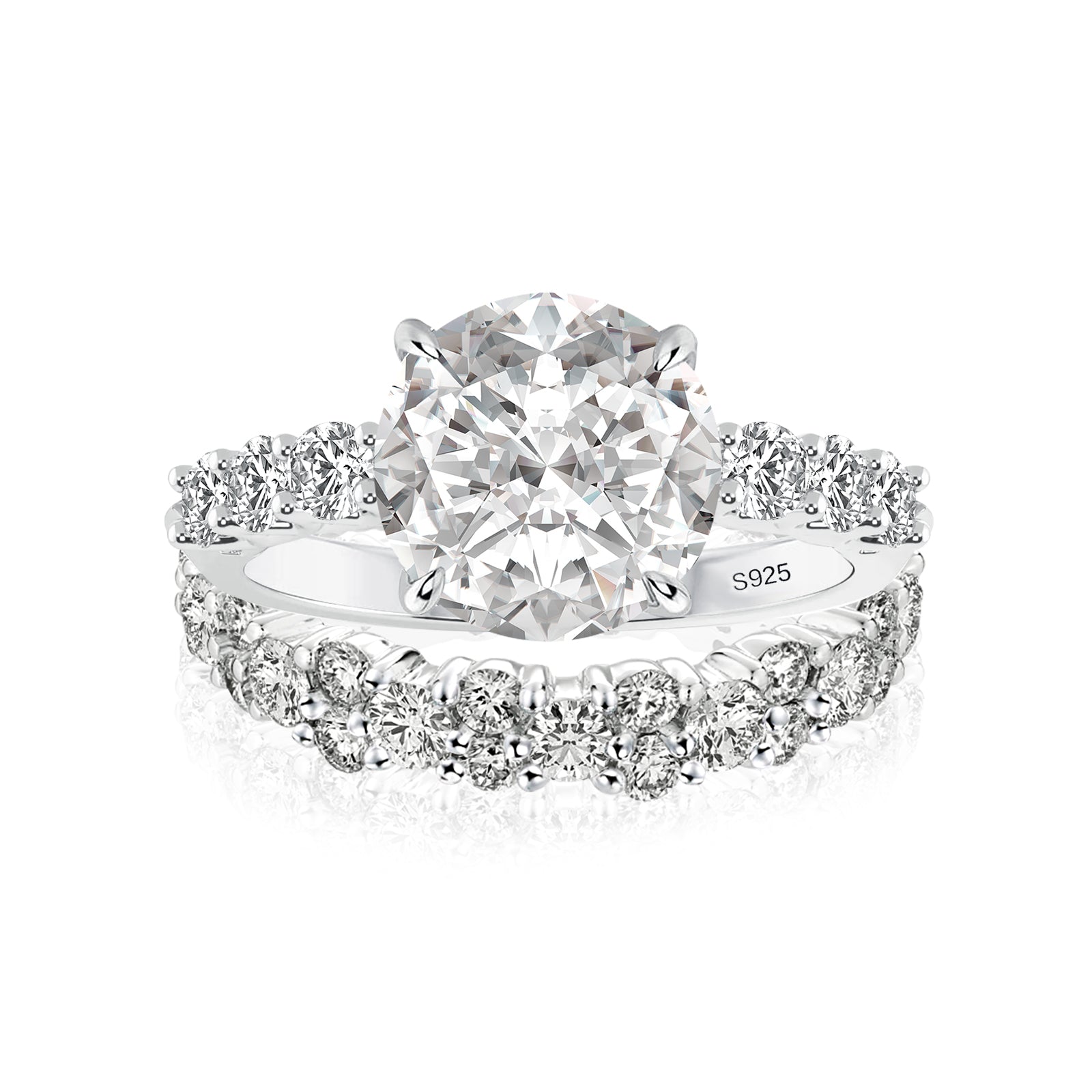 Aurevyn Moissanite 4.0Ct/3.0 Ct Round Cut White Gold Stack Wedding Ring with Round Cut Full Wedding Band