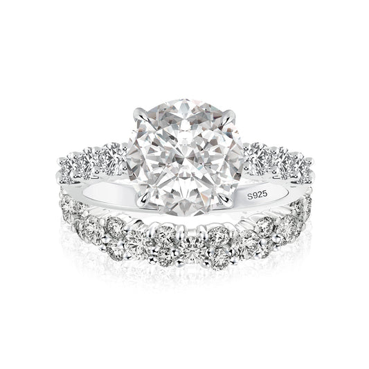 Aurevyn Moissanite 4.0Ct/3.0 Ct Round Cut White Gold Stack Wedding Ring with Round Cut Full Wedding Band