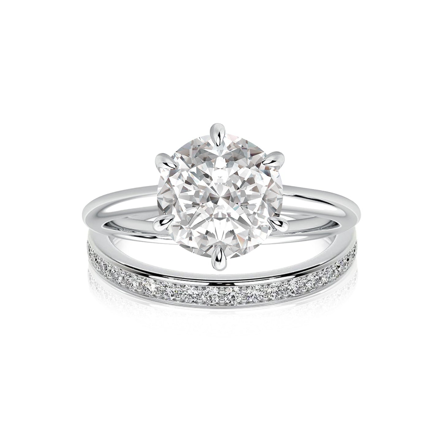 Aurevyn Moissanite 2.0Ct Solitaire Round Cut White Gold Stack Wedding Ring with Pavé Eternity Ring