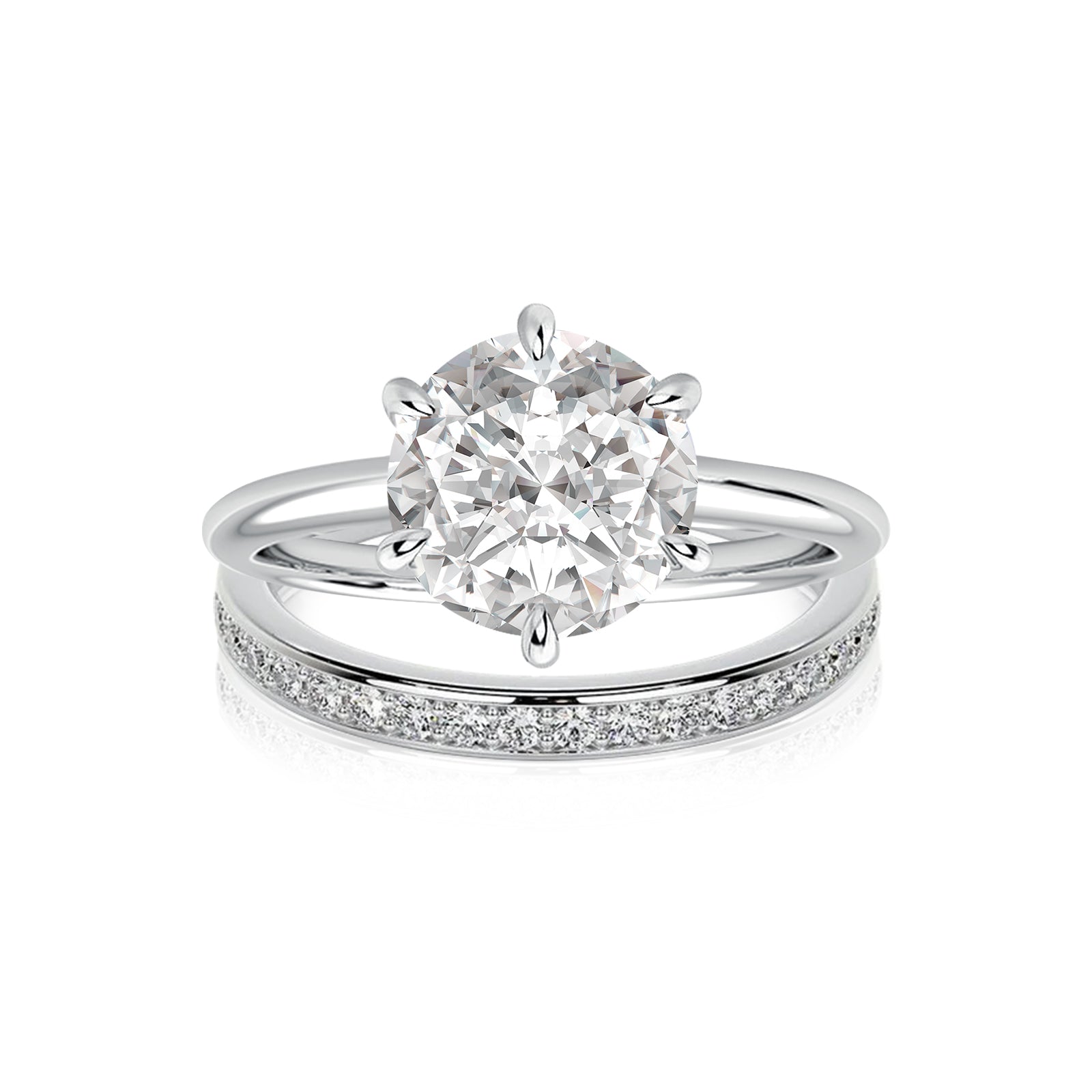 Aurevyn Moissanite 2.0Ct Solitaire Round Cut White Gold Stack Wedding Ring with Pavé Eternity Ring