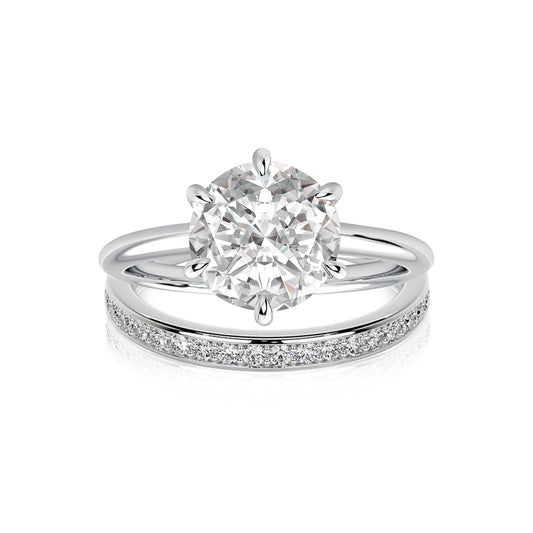 Aurevyn Moissanite 2.0Ct Solitaire Round Cut White Gold Stack Wedding Ring with Pavé Eternity Ring