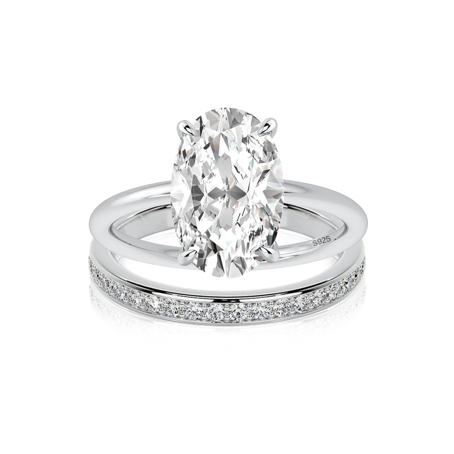 Aurevyn Moissanite 4.0Ct Solitaire Oval Cut White Gold Wedding Ring with Pavé Eternity Ring