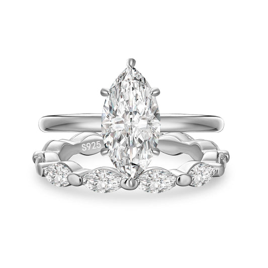 Aurevyn Moissanite 2.0Ct Solitaire Marquise Cut/4.0 Ct Oval Cut Engagement Ring with Marquise Cut Wedding Band