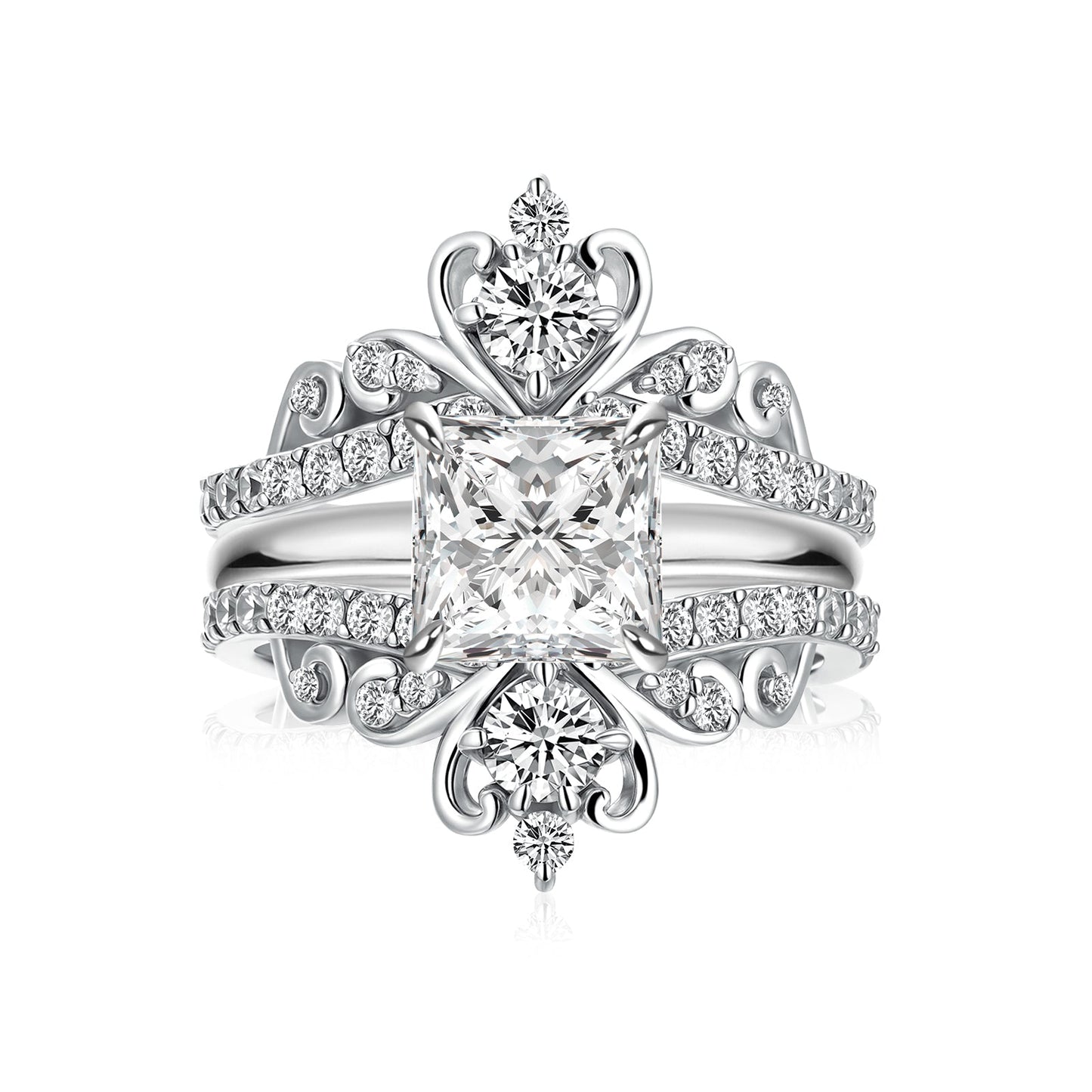 Aurevyn Moissanite 2.0 Ct Princess Cut Solitaire White Gold Engagement Ring with Enhancer Ring