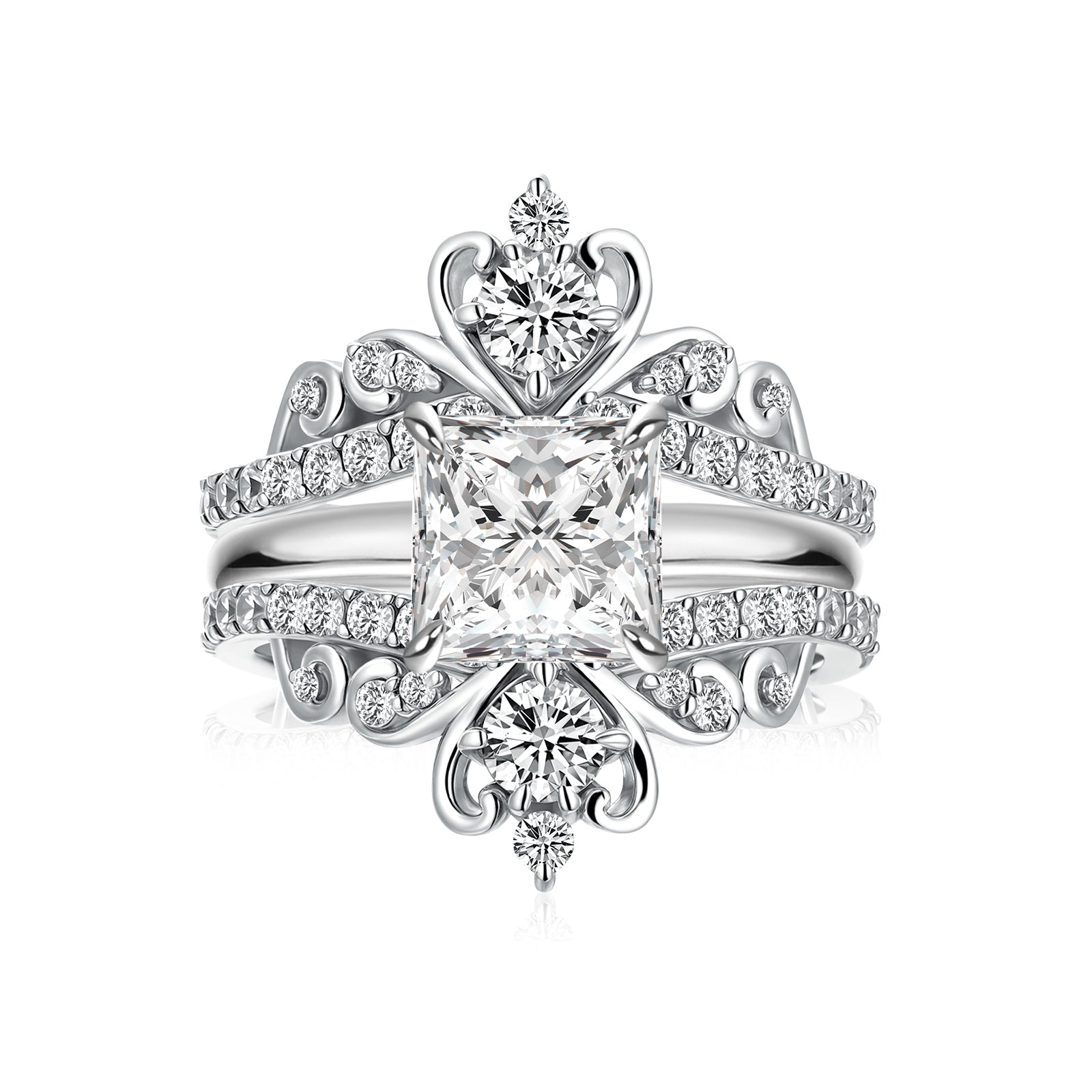 Aurevyn Moissanite 2.0 Ct Princess Cut Solitaire White Gold Engagement Ring with Enhancer Ring