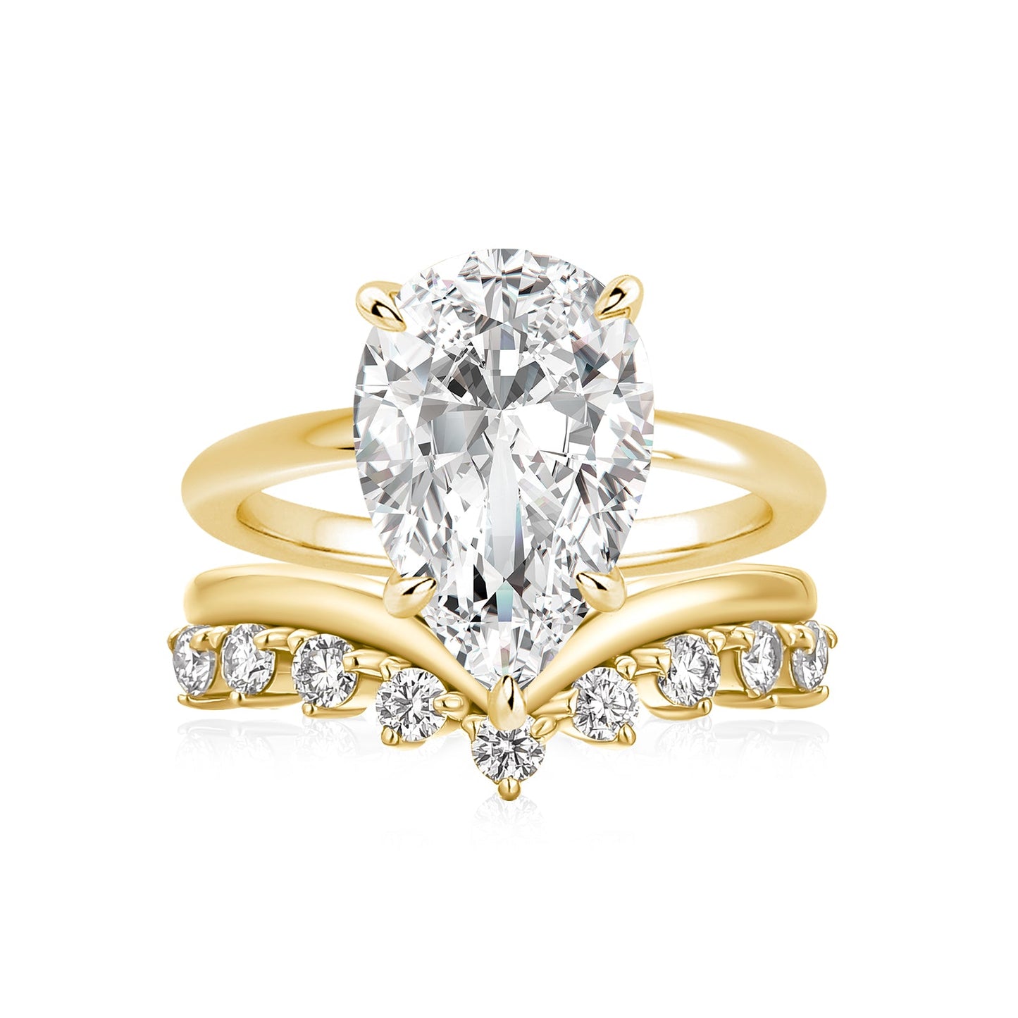 Aurevyn Moissanite 4.0 Ct Pear Cut Yellow Gold Engagement Ring For Women with Graduated Tiara Wedding Ring