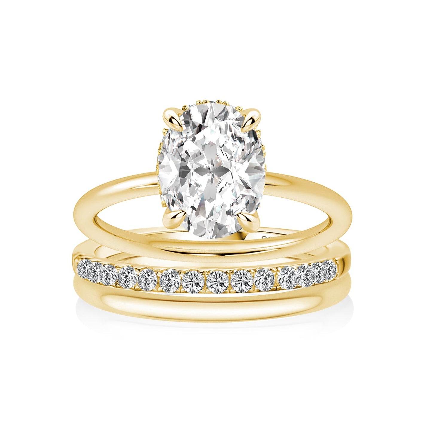 Aurevyn Moissanite 2.0Ct Solitaire Oval Cut Yellow Gold Wedding Ring with Pavé Eternity Ring